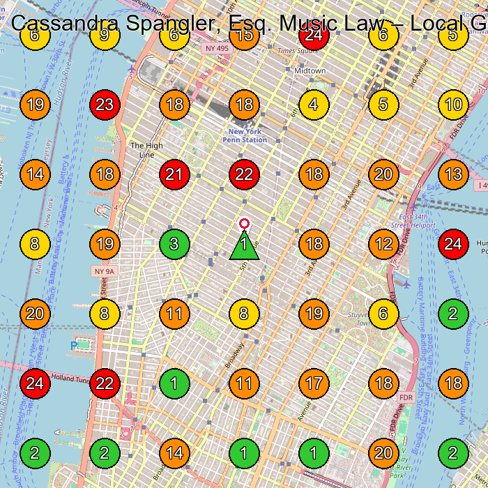 Cassandra Spangler, Esq. Music Law Legal Services GeoGrid ranking map for New York NY